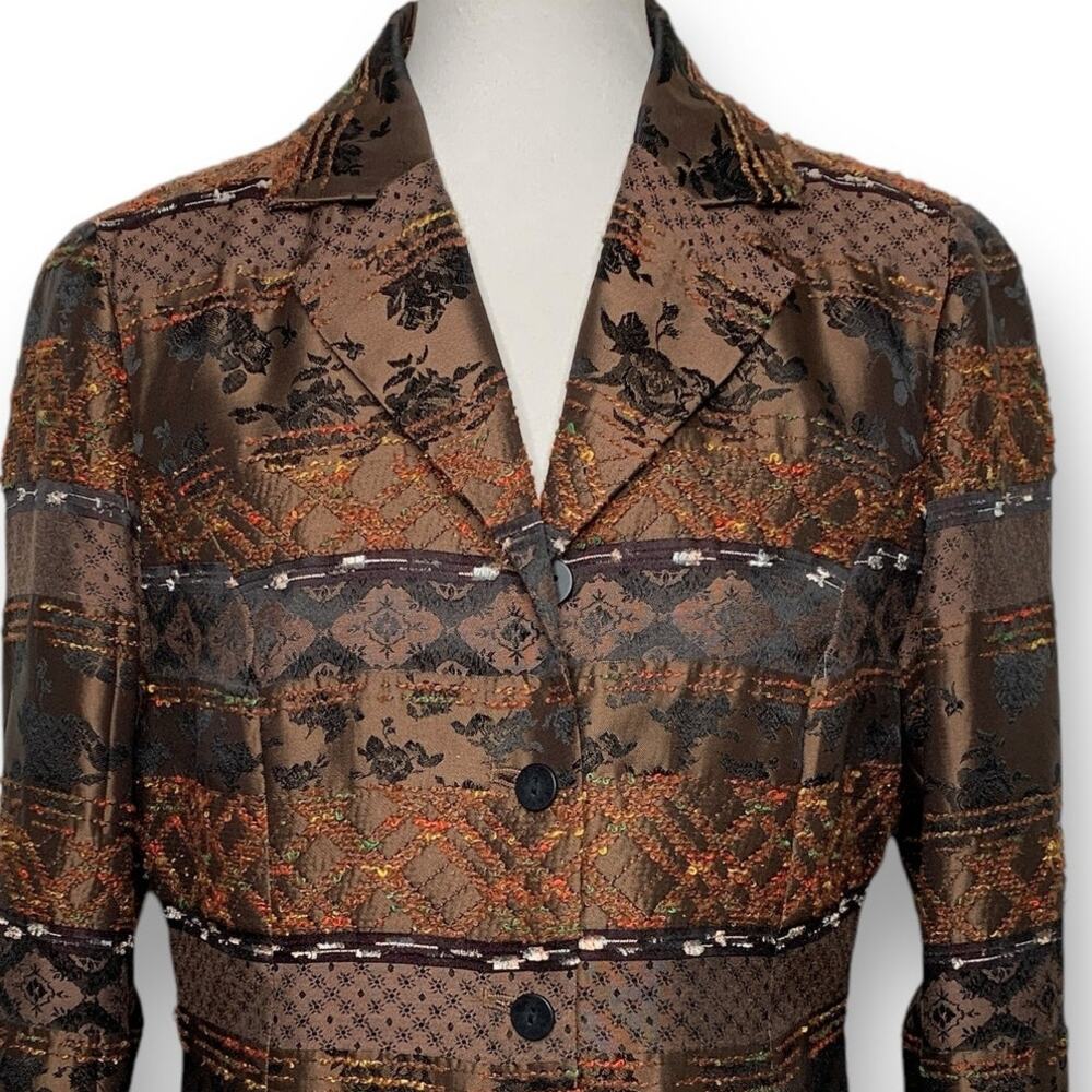 Coldwater Creek Brown Blazer Jacket Satin Embroidered Button Size Medium Petite - Picture 2 of 9